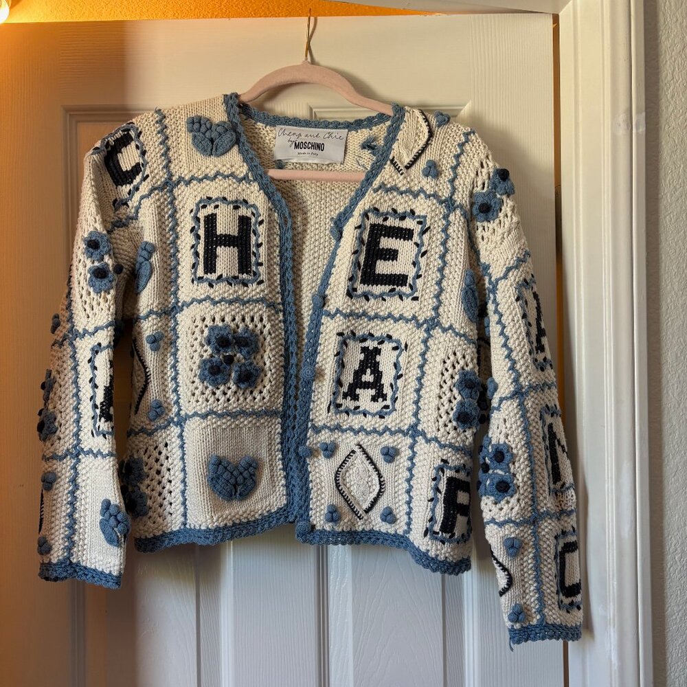 Rare Moschino Cheap and Chic Crochet Cardigan – “CHEAP” / “CHIC” Patchwork